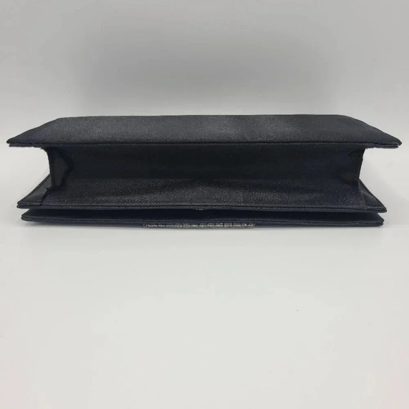 Vintage Jessica McClintock Black Satin Clutch Evening Bag Silver Beaded Accent - Picture 7 of 15